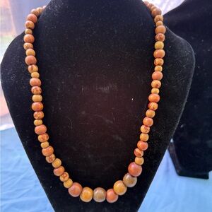 2 wooded beaded necklace